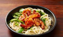 Hoi Sin Stir-Fry Prawns with Ramen Noodles and Chinese Broccoli